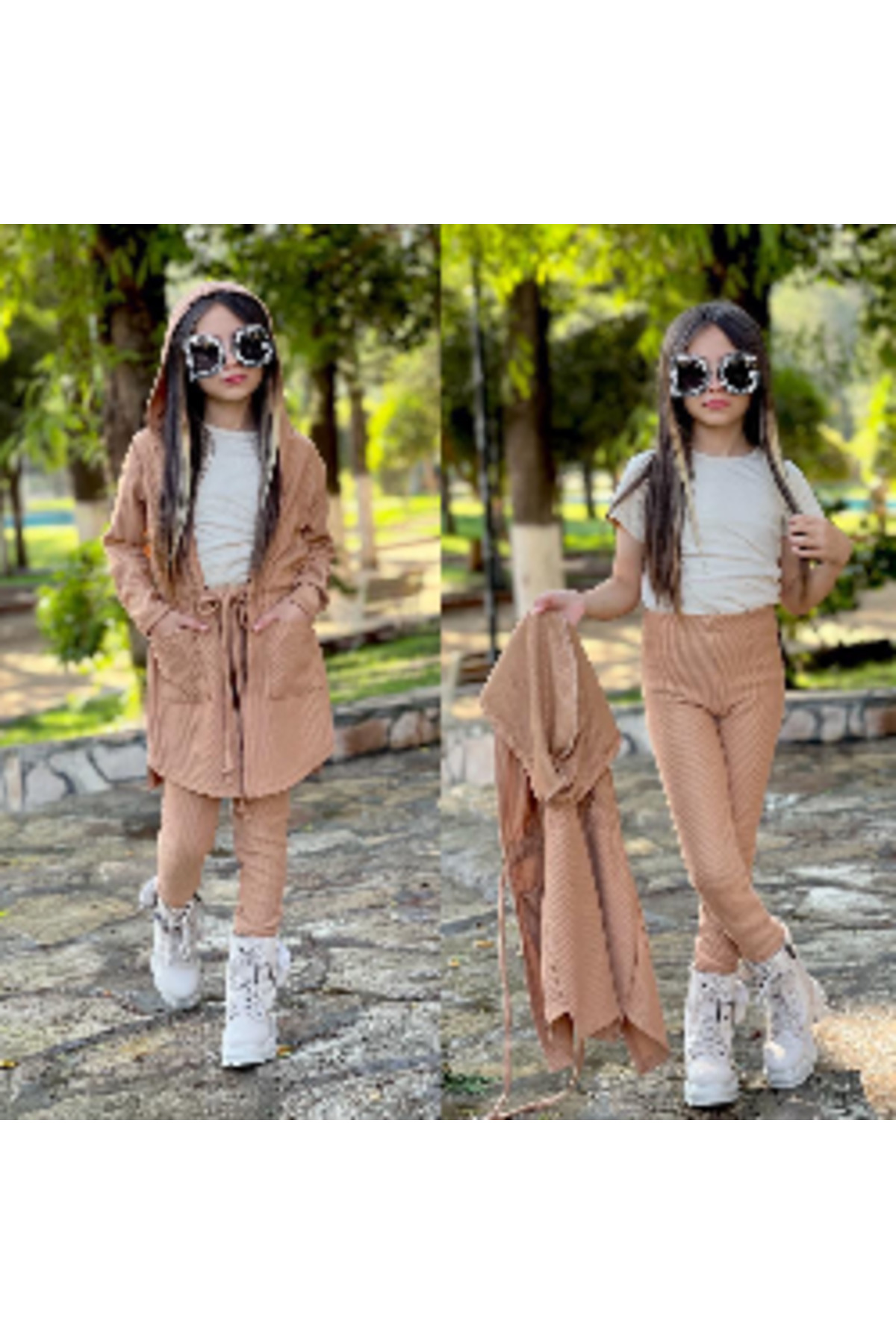 KOKOŞ BEBEK Kız Çocuk 3’lü Likralı Ottoman Takım – Kapşonlu Üst, Tayt & Badi / 2-12 Yaş Arası fotoğrafı 7 (önizleme)