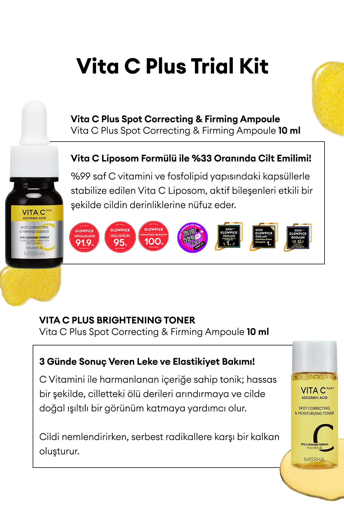 C Vitamini İçerikli, Leke Karşıtı, Deneme Boyu Cilt Bakım Seti Vita C Plus Trial Kit (Toner&Ampoule) — 8375 — تصویر 3 از 9