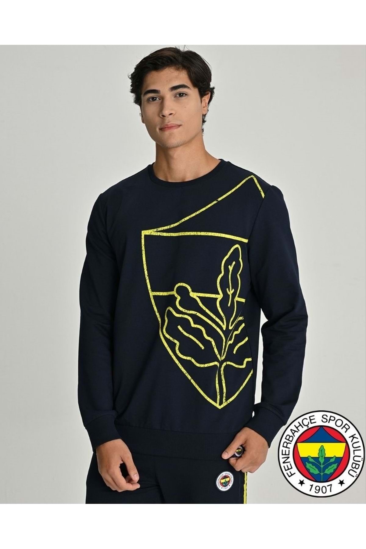 Fenerbahçe S.K. 25/26 Sezon Tribün All Over Baskı Logolu Erkek Sweatshirt LACİVERT