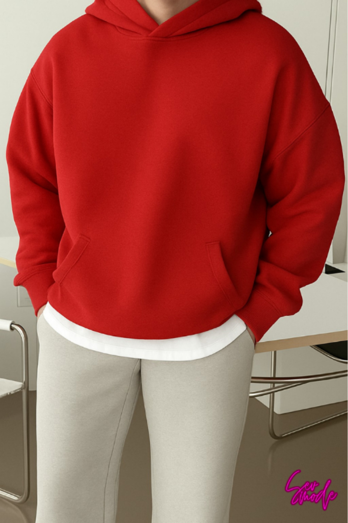 SevMode Unisex Baskısız Kapüşonlu Sweatshirt