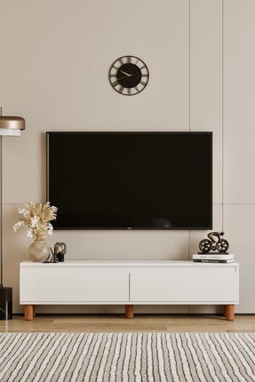 moldesan MİLA BEYAZ MDF 160 CM TV ÜNİTESİ-RAFLI,KAPAKLI,AYAKLI