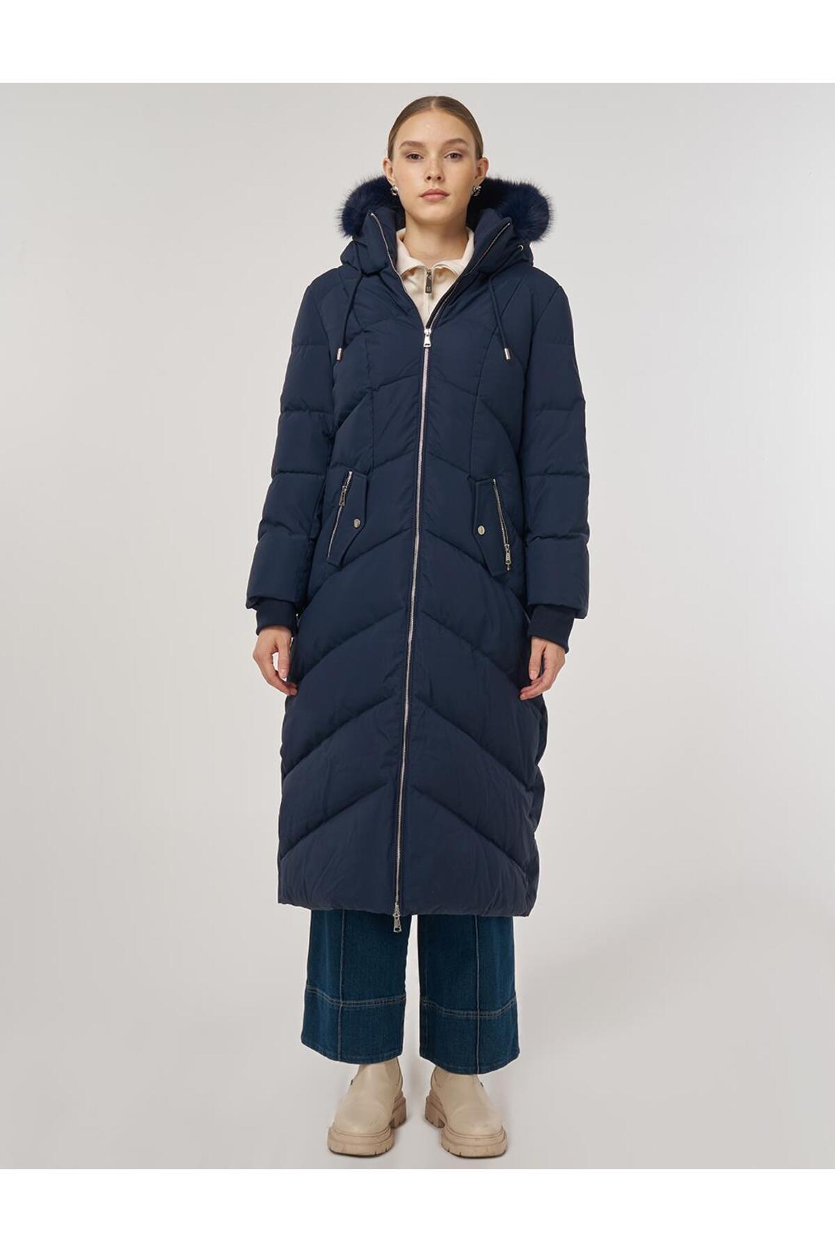 Kayra  Suni Kürk Detaylı Anorak Mont Lacivert - Görsel 3