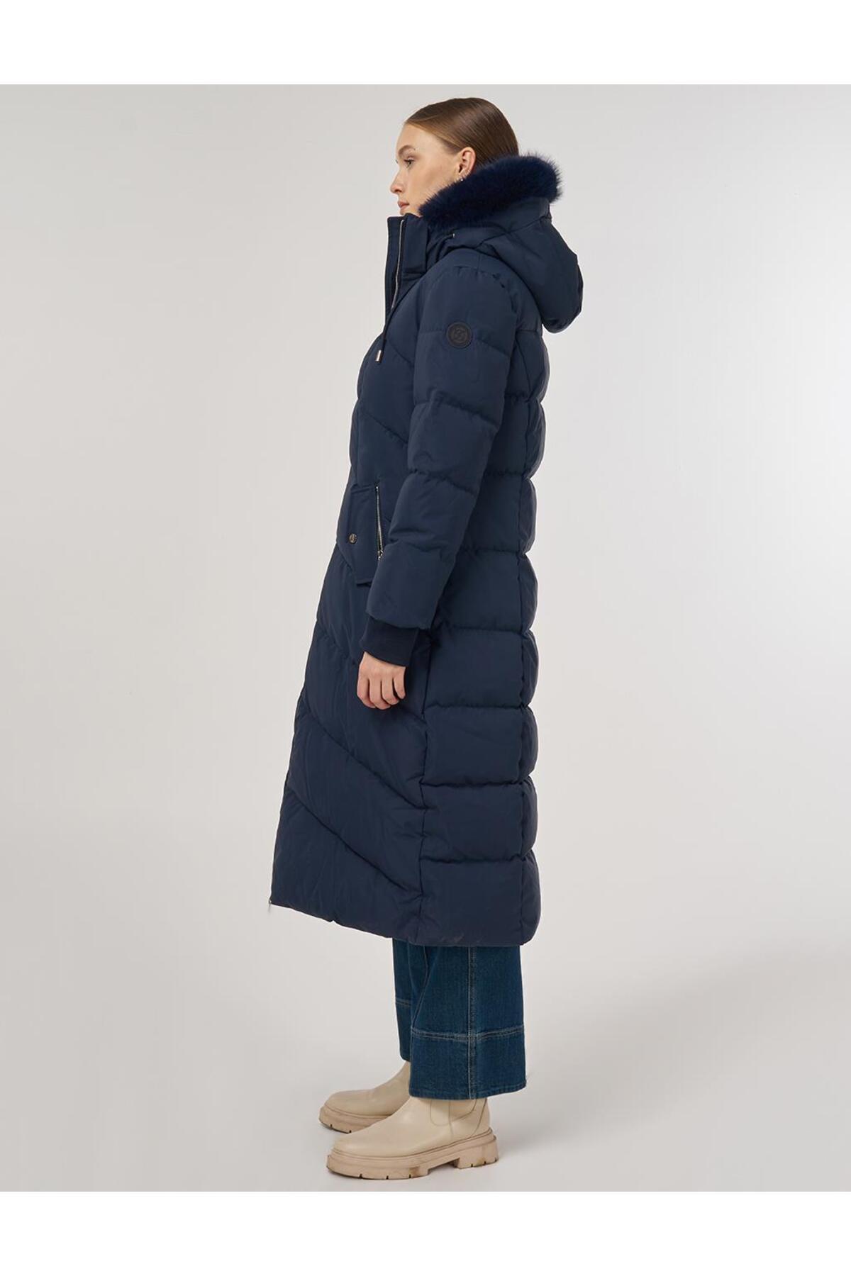 Kayra  Suni Kürk Detaylı Anorak Mont Lacivert - Görsel 4