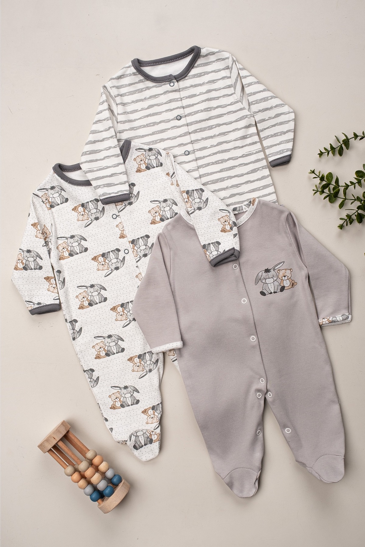 ENİA BABY Bebek Desenli Mevsimlik Pamuklu Yenidoğan 3-6-9 Ay 3’lü Kıyafet Tulum Seti Uyku Tulumu fotoğrafı 2 (önizleme)