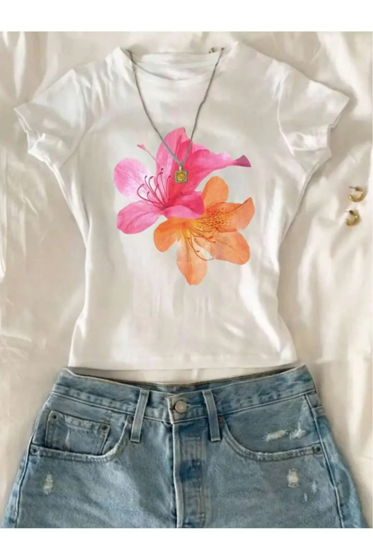 Flaubert - ÇİÇEK BASKILI PAMUKLU CROP T-SHIRT