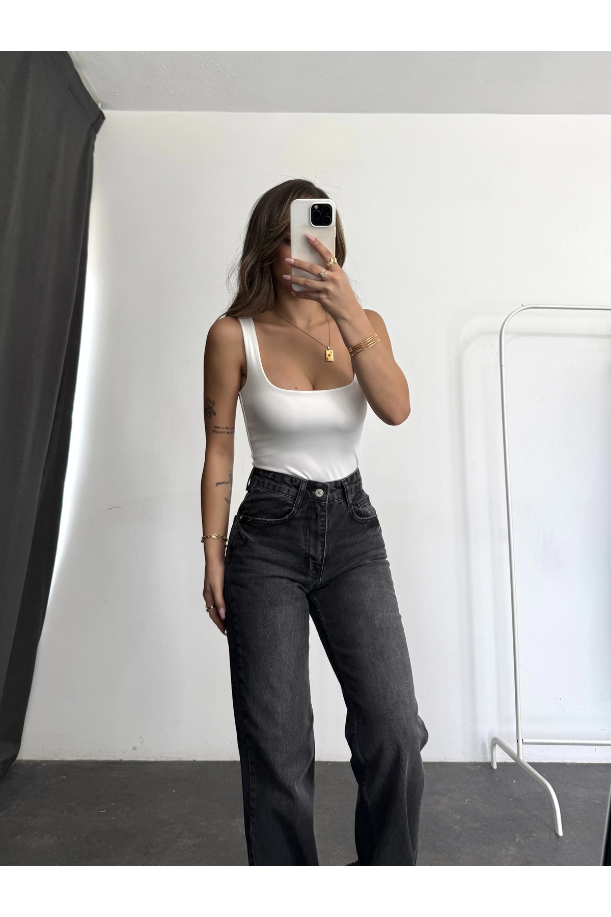 nona butik  Jazz Wide Leg Jean - Füme - Görsel 3