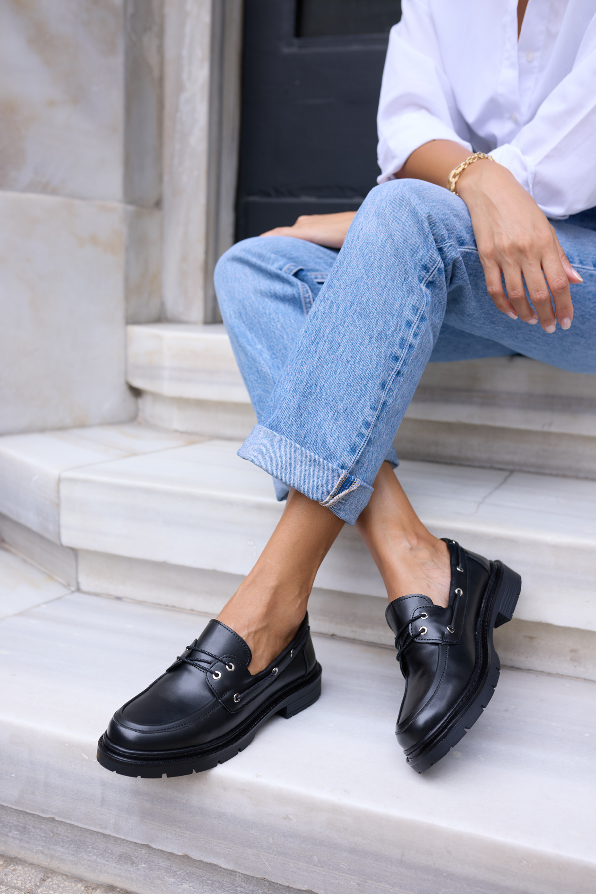 ANGELİNA JONES ROBİN KADİN SİYAH CİLT BAGCIKLI LOAFER AYAKKABİ
