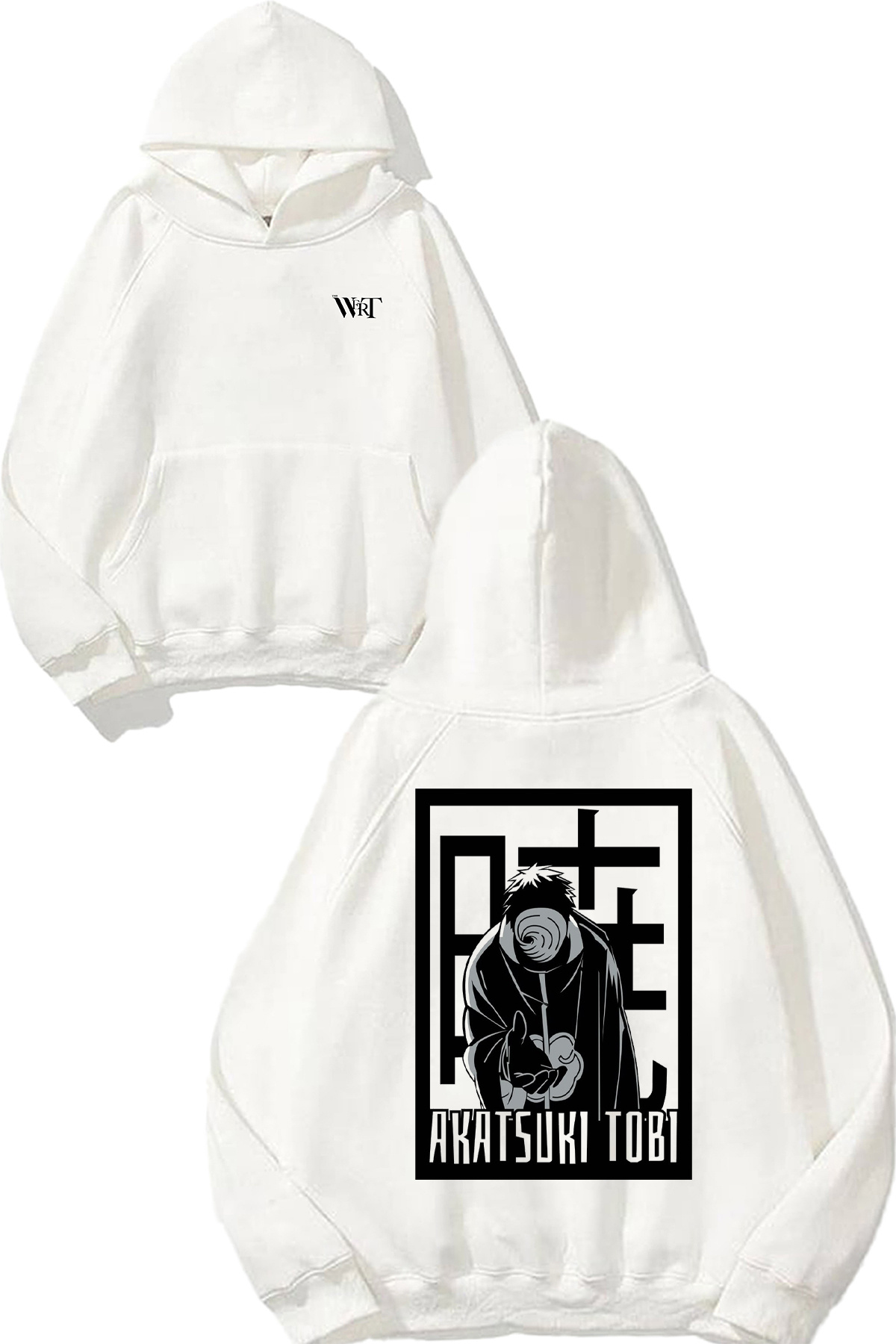 THEWERT Naruto Obito Anime 1 Tasarım Sırt Baskılı Beyaz Kapüşonlu Sweatshirt