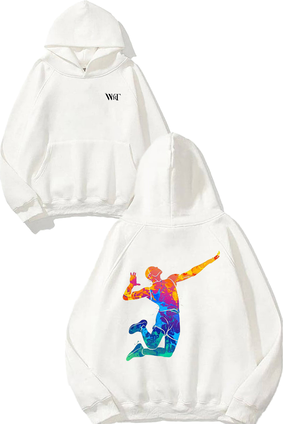 THEWERT Voleyboll 8 Tasarım Sırt Baskılı Beyaz Kapüşonlu Sweatshirt