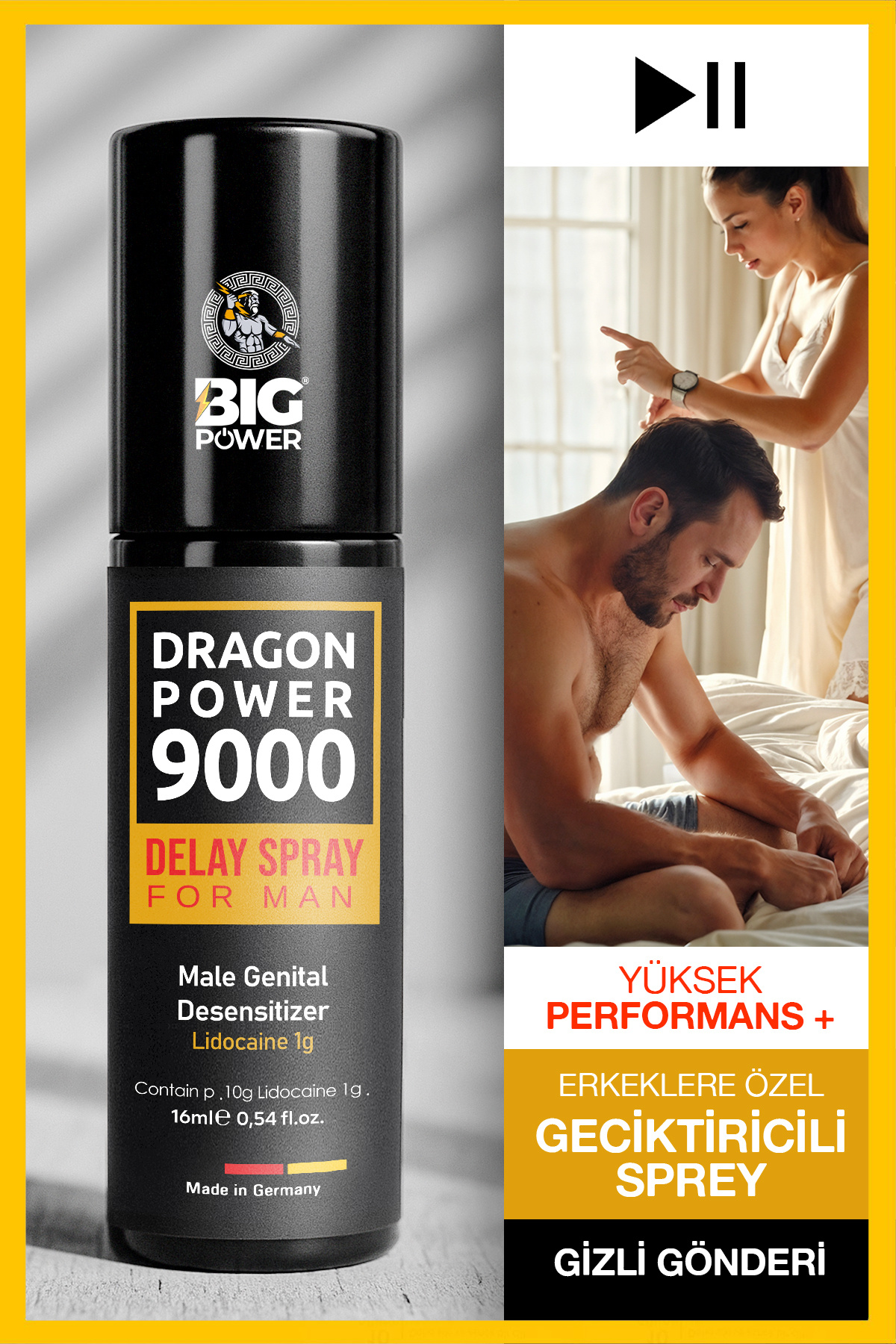 BİG POWER Almanya'dan İthal Erkeklere Özel Güçlü Formüllü Geciktiricili Sprey 15ml