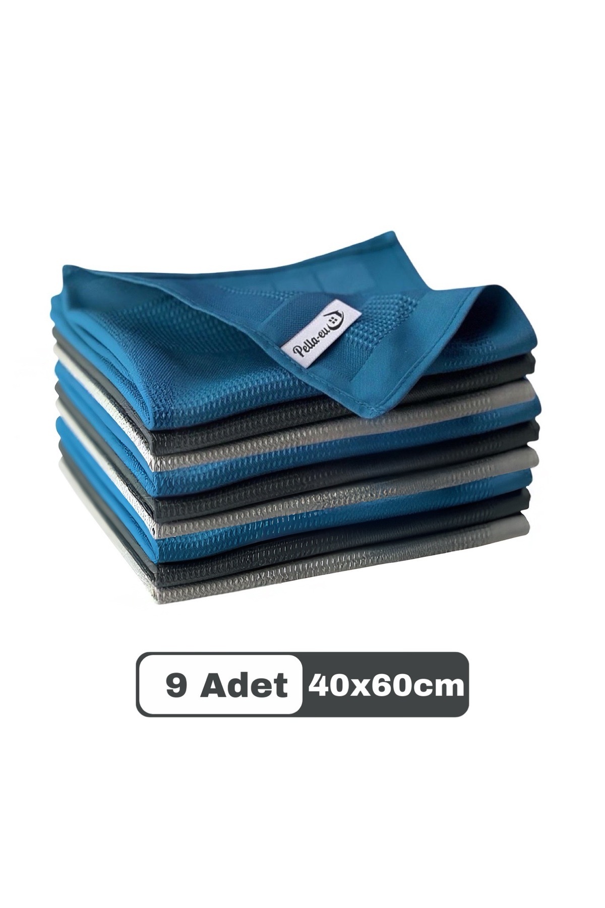 Mikrofiber Cam Bezi Genel Temizlik Bezi Mutfak Banyo Yüzey 9 adet Mavi Antrasit Gri 40x60cm