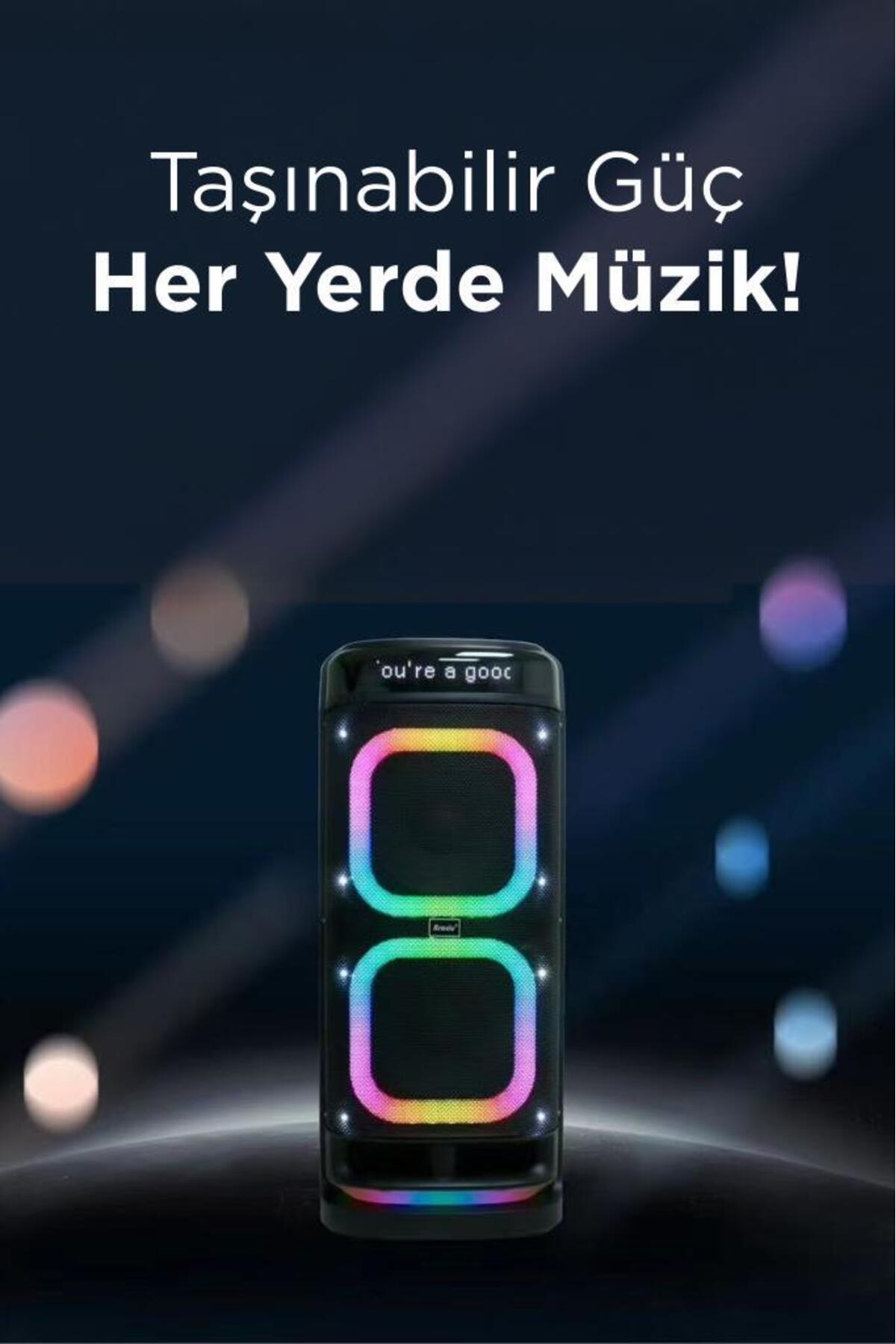 Torima BTS-2121 Siyah Çift Mikrofonlu RGB Ledli Taşınabilir