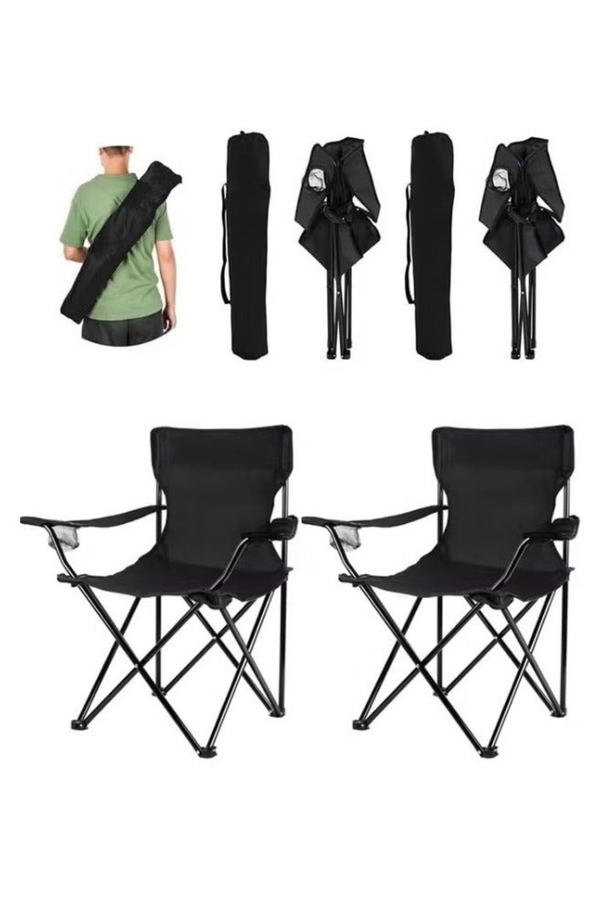 طقم كراسي تخييم - كرسيان قابلان للطي من قماش أكسفورد مع أرجل معدنية