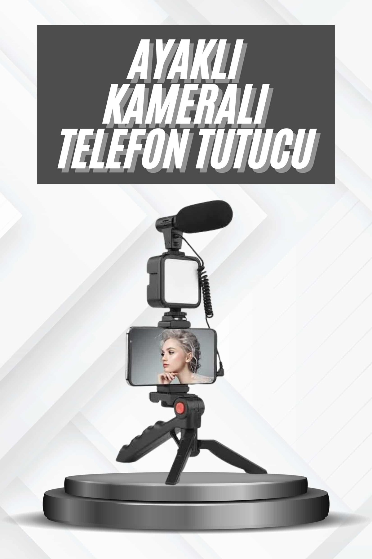 AyrStore Telefon Tutucu Mikrofonlu Işıklı Youtuber Video Kayıt