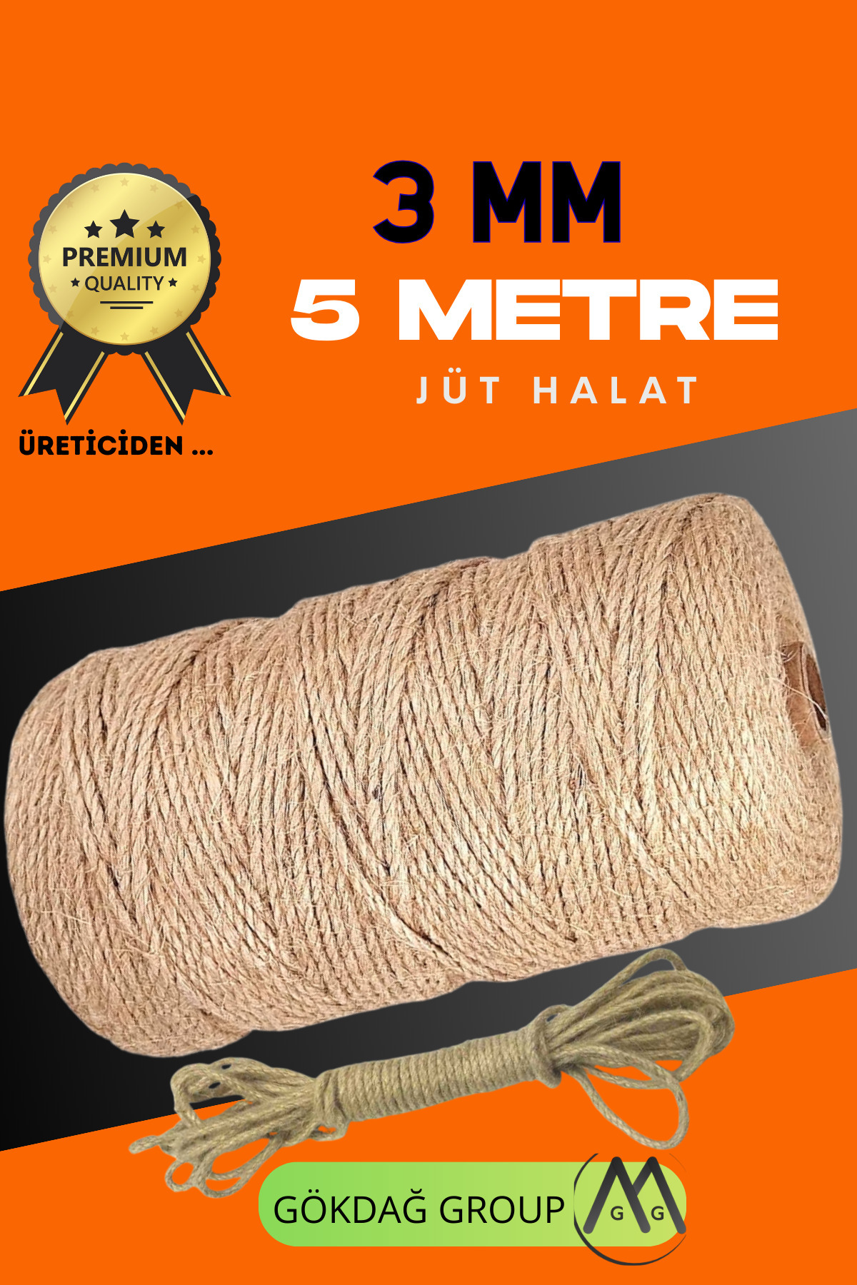 GÖKDAĞ GROUP 3 MM 5 Metre Jüt Halat Dekoratif Hasır İp Urgan Süs