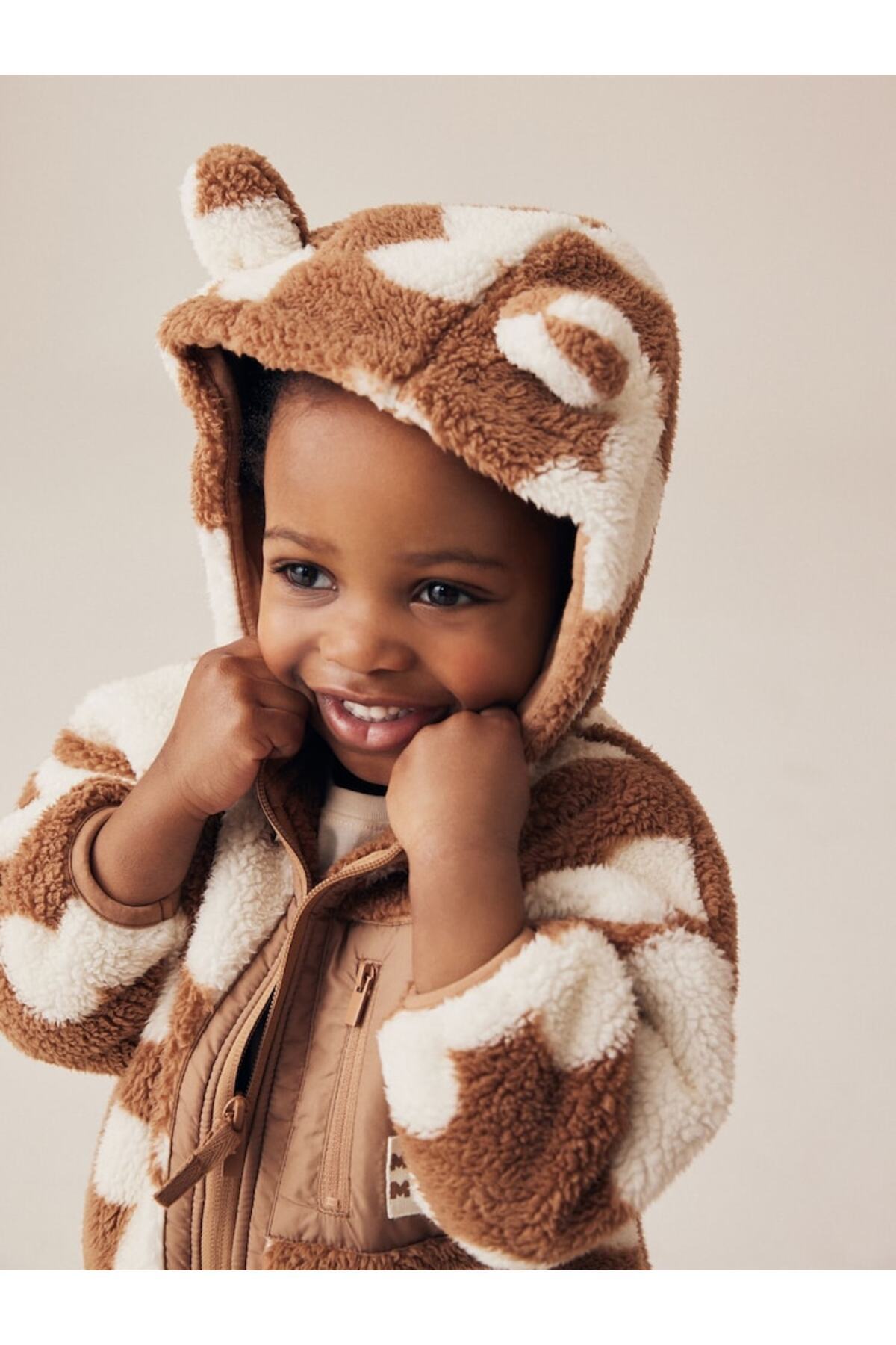 Next Baby Cotton Brown Mickey Mouse Hooded Patterned Borg Jacket / Coat fotoğrafı 4 (önizleme)