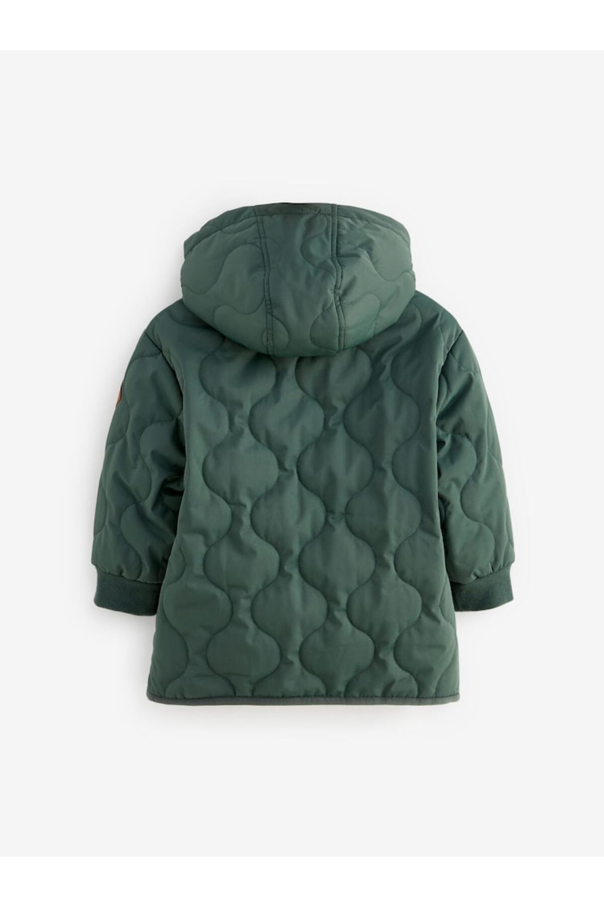 Next Baby Green Quilted Borg Fleece Lined Hooded Water-Resistant Coat fotoğrafı 4 (önizleme)