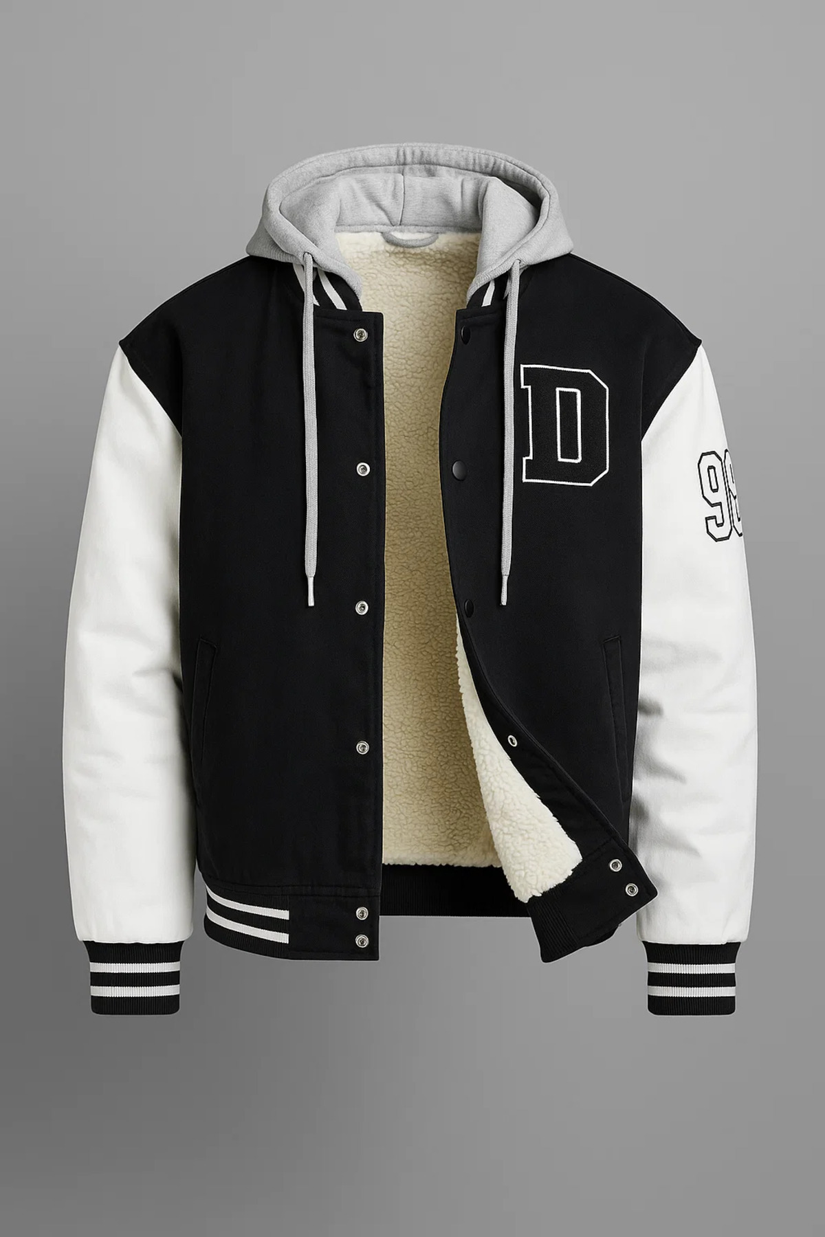 DAMGA JEANS  Erkek Oversize Kışlık Kalın Siyah Kot Kolej Mont - Görsel 6