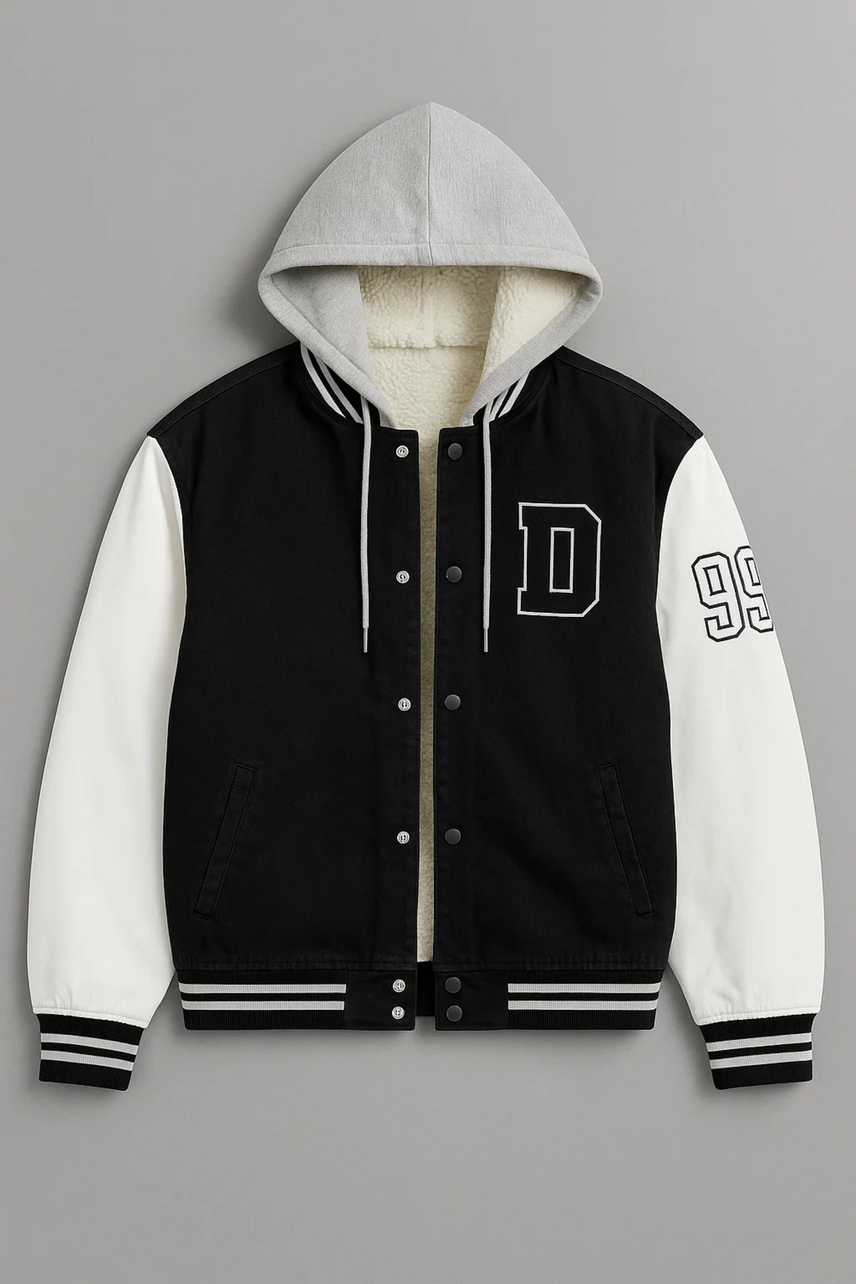 DAMGA JEANS  Erkek Oversize Kışlık Kalın Siyah Kot Kolej Mont - Görsel 4