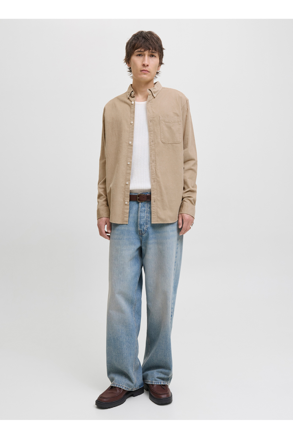 جک اند جونز پیراهن معمولی مردانه بژ 12278967_JJECLASSIC COR HIRT L/S