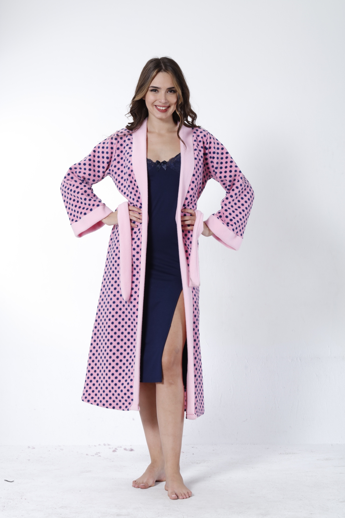 Miss Dünya Lissa Polka Dream Pembe Polar Sabahlıklı Gecelik Takımı