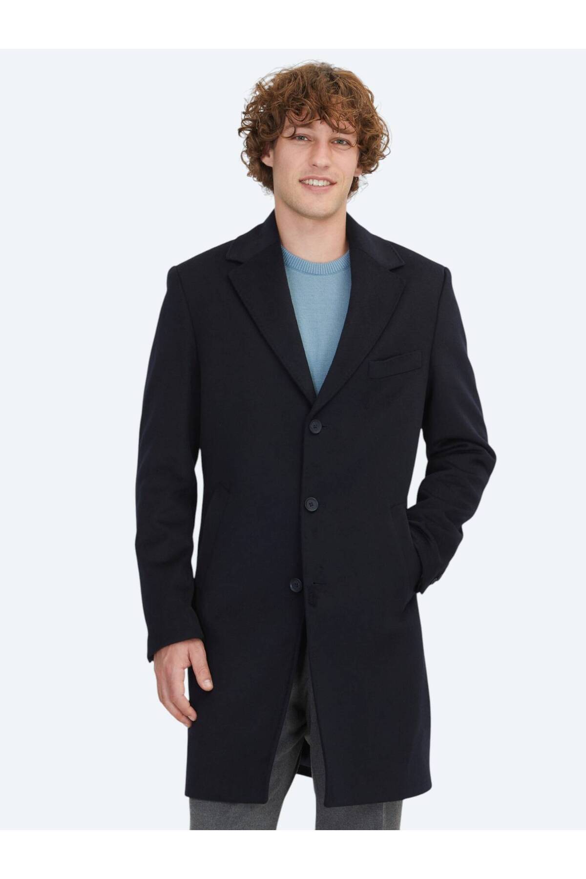 پالتو بافتنی کلاسیک یقه پروانه‌ای سرمه‌ای معمولی Kip