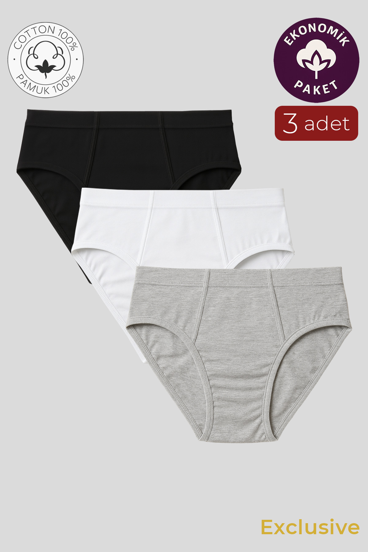 Kompedan Erkek Klasik Pamuklu Slip Külot 3'lü Paket – Karışık Renk | Asorti K0037