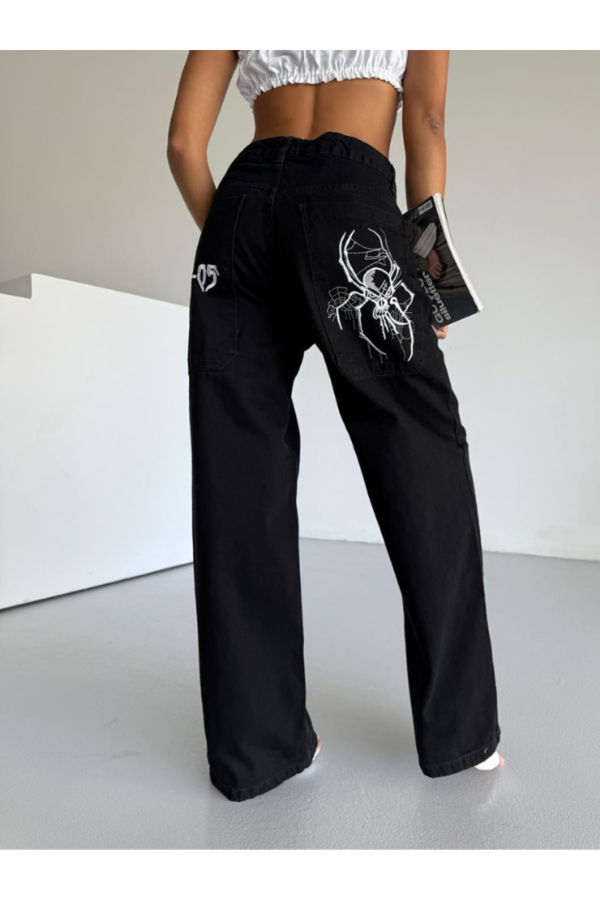 Siyah Unisex Arka Baskılı Baggy Jean SPDR