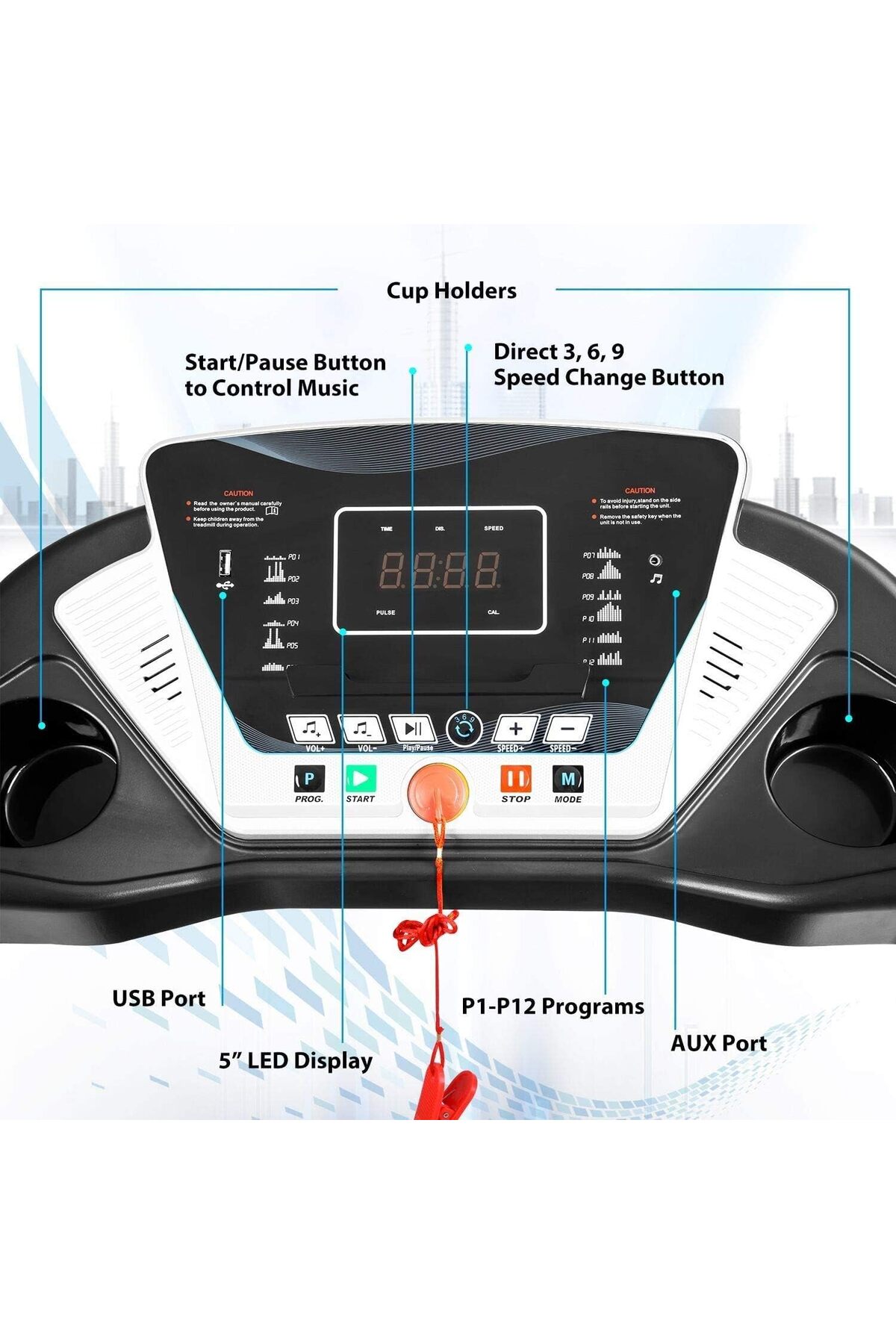 سير كهربائي مع مساج للخصر ومحرك 1.5 حصان، مساحة جري 40*110 سم,3 مستويات انحدار،يتحمل 90كجم, 6069A