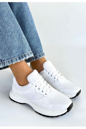 Look shoes Slar Beyaz Cilt Bağcıklı Spor Ayakkabı