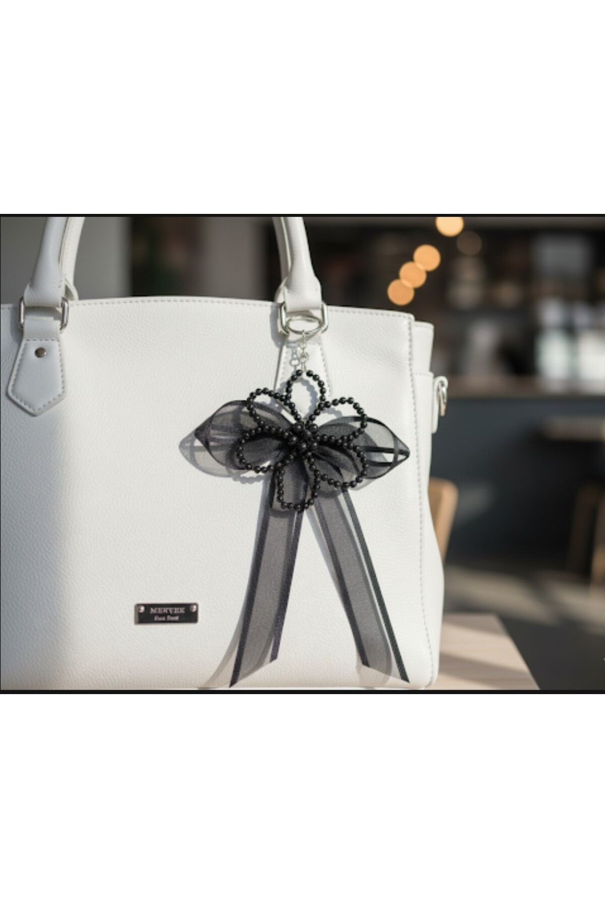 Flower Pearl Ribbon Bag Ornament>Organized>Keychain charm