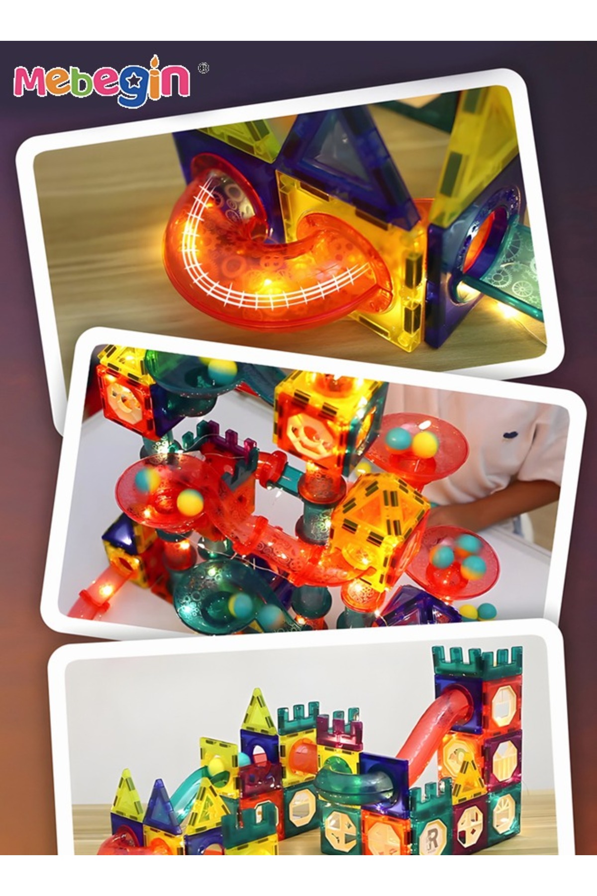 ۱۱۱ عدد بلوک ساختمانی رنگی با چراغ برای کودکان، ورق مغناطیسی سه‌بعدی مونتاژ کودکان