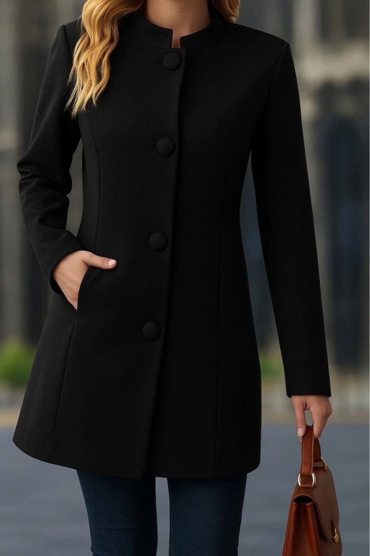 JANES Γυναικείο παλτό με μακρύ μανίκι με γιακά με κουμπιά στο μπροστινό μέρος και εισαγόμενη επένδυση από κασμίρ