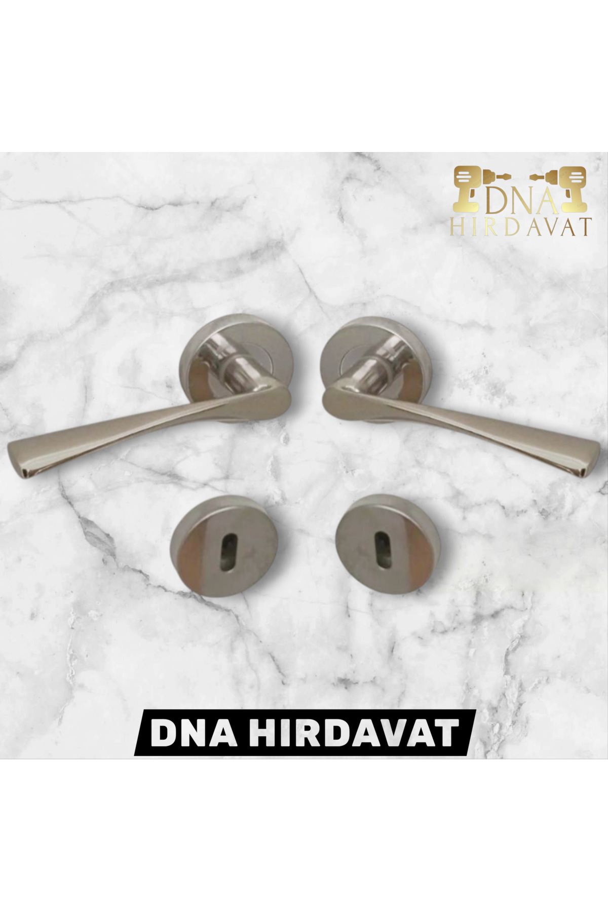 DNA HIRDAVAT Bravo Rozetli Yuvarlak Saten Oda Kapı Kolu (1 Takım= 2 adet kapı kolu, 2 adet alt rozet