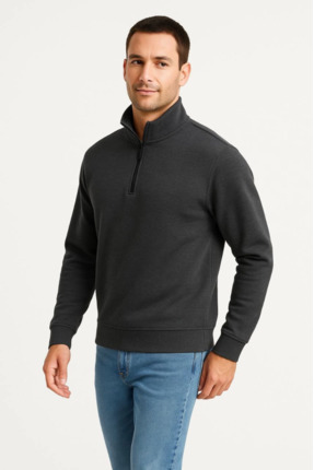 WMPULSE Erkek Dik Yaka Sweatshirt Dik Yaka Yarım Fermuarlı 3 İplik Şardonlu P...