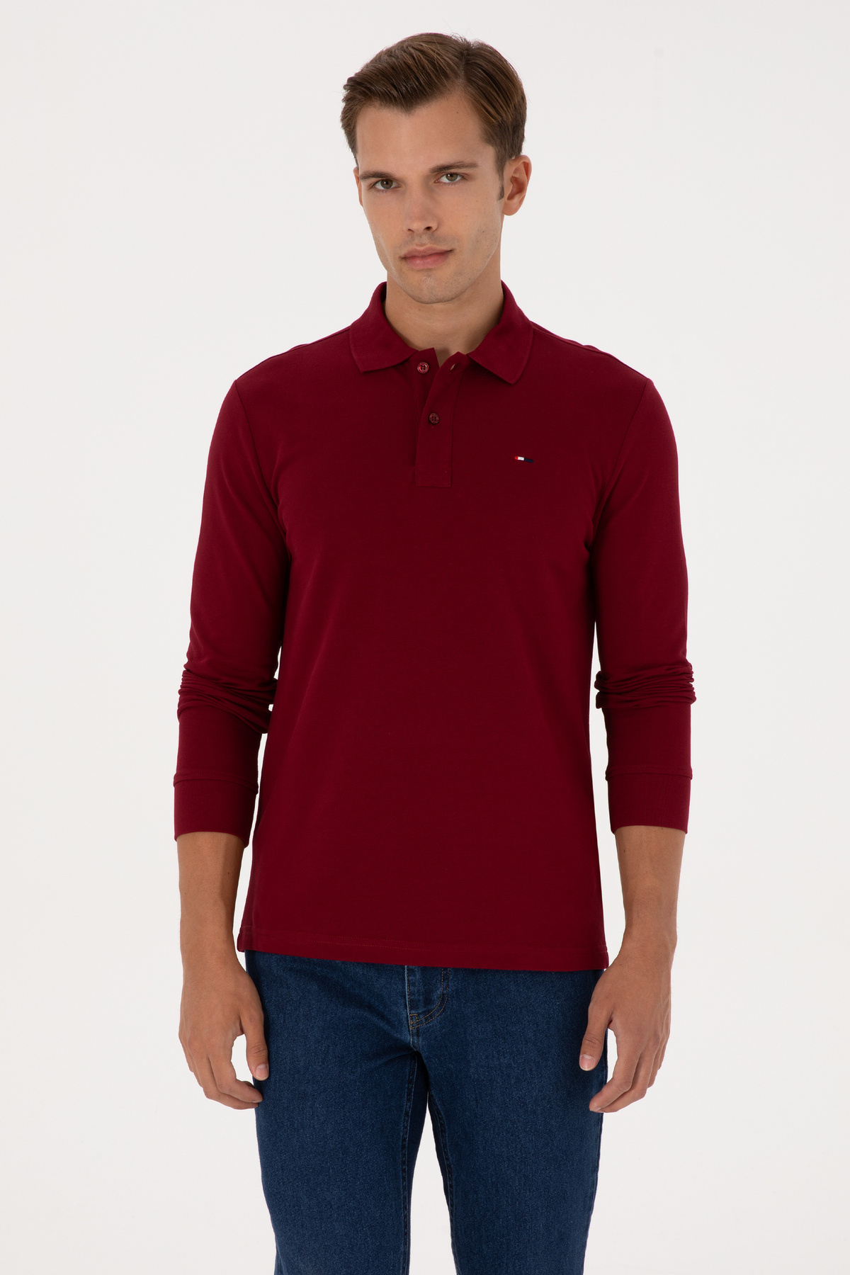 U.S. Polo Assn. Erkek Regular Fit Polo Yaka Bordo Basic Sweatshirt 50315941-VR014