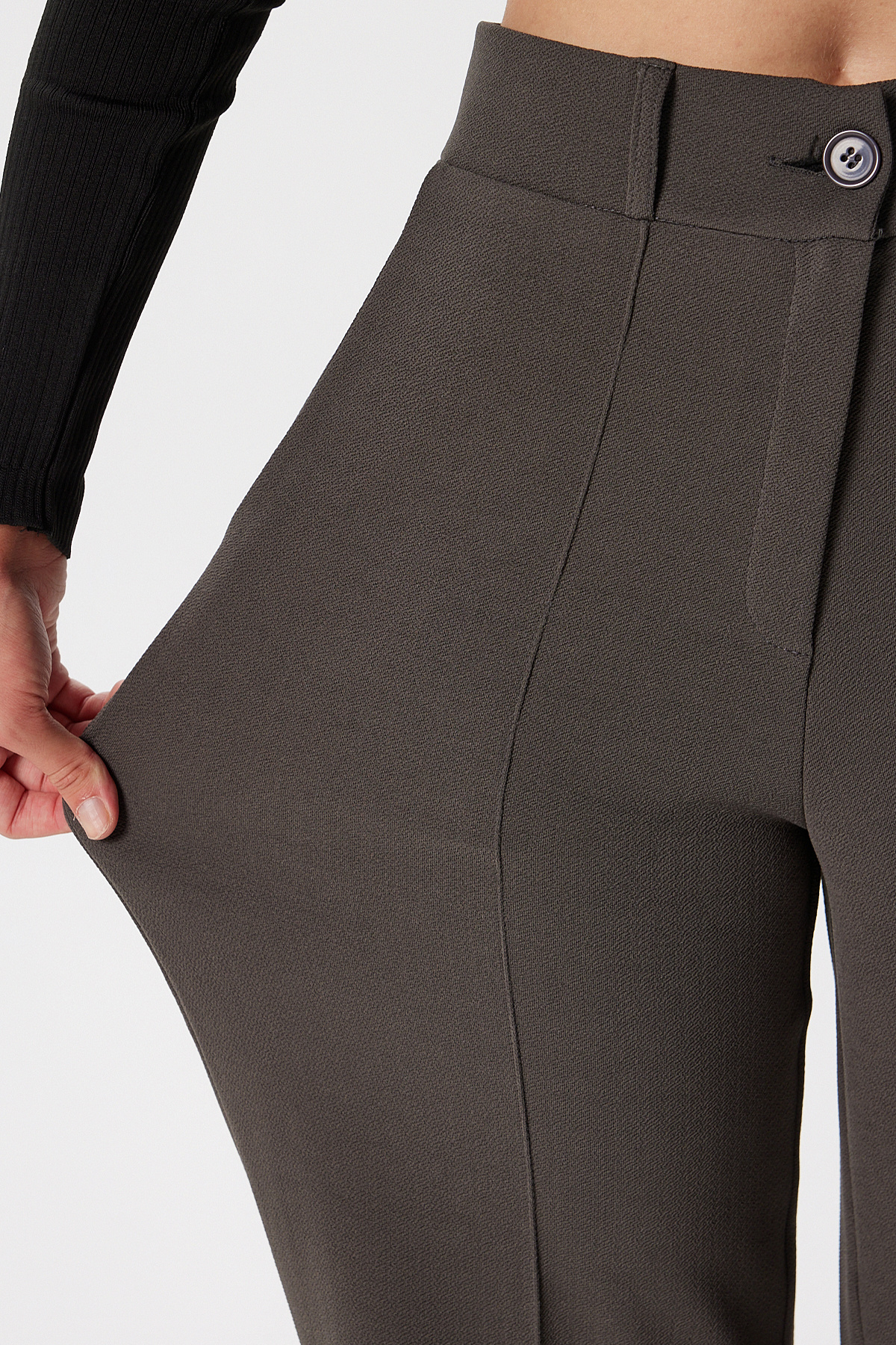 Ritnice  Likra Serisi Lift Süs Dikişli Esnek Antrasit Palazzo Pantolon - Görsel 3