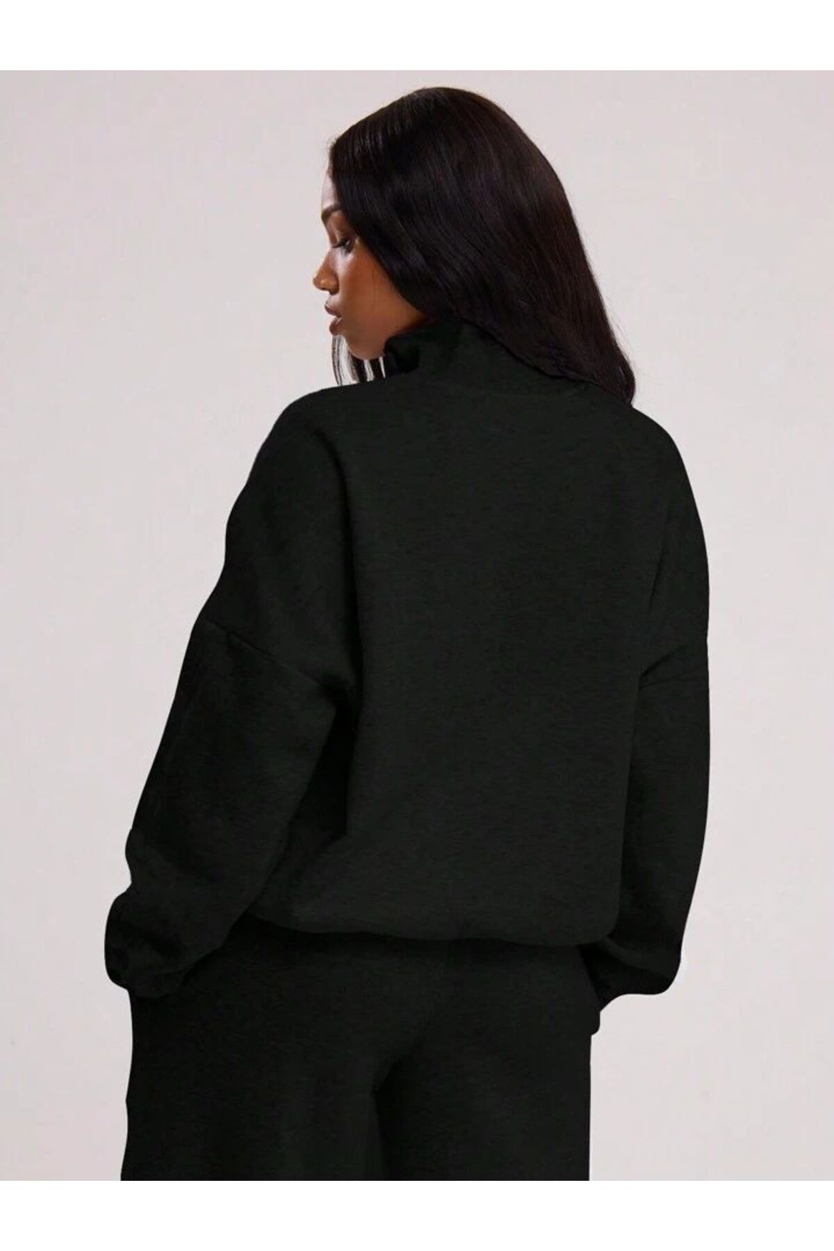 Siyah WideLeg/Geniş Paça Dik Yaka Sweatshirt /Alt Eşofman Takımı — مشکی WL/tkm002 — تصویر 2 از 5