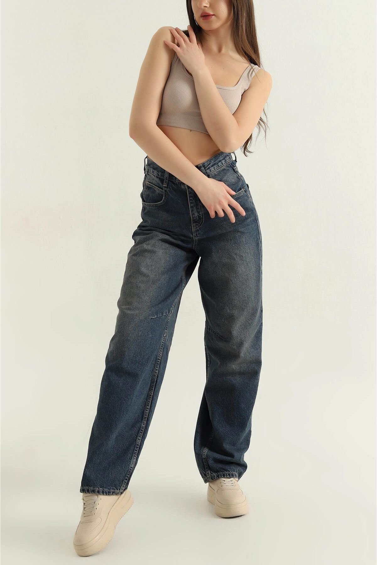 SHEVANE YENİ SEZON//YÜKSEK BEL//BAGGY JEANS//ARKA TOKA DETAYLI//KADIN KOT PANTOLON görsel 2