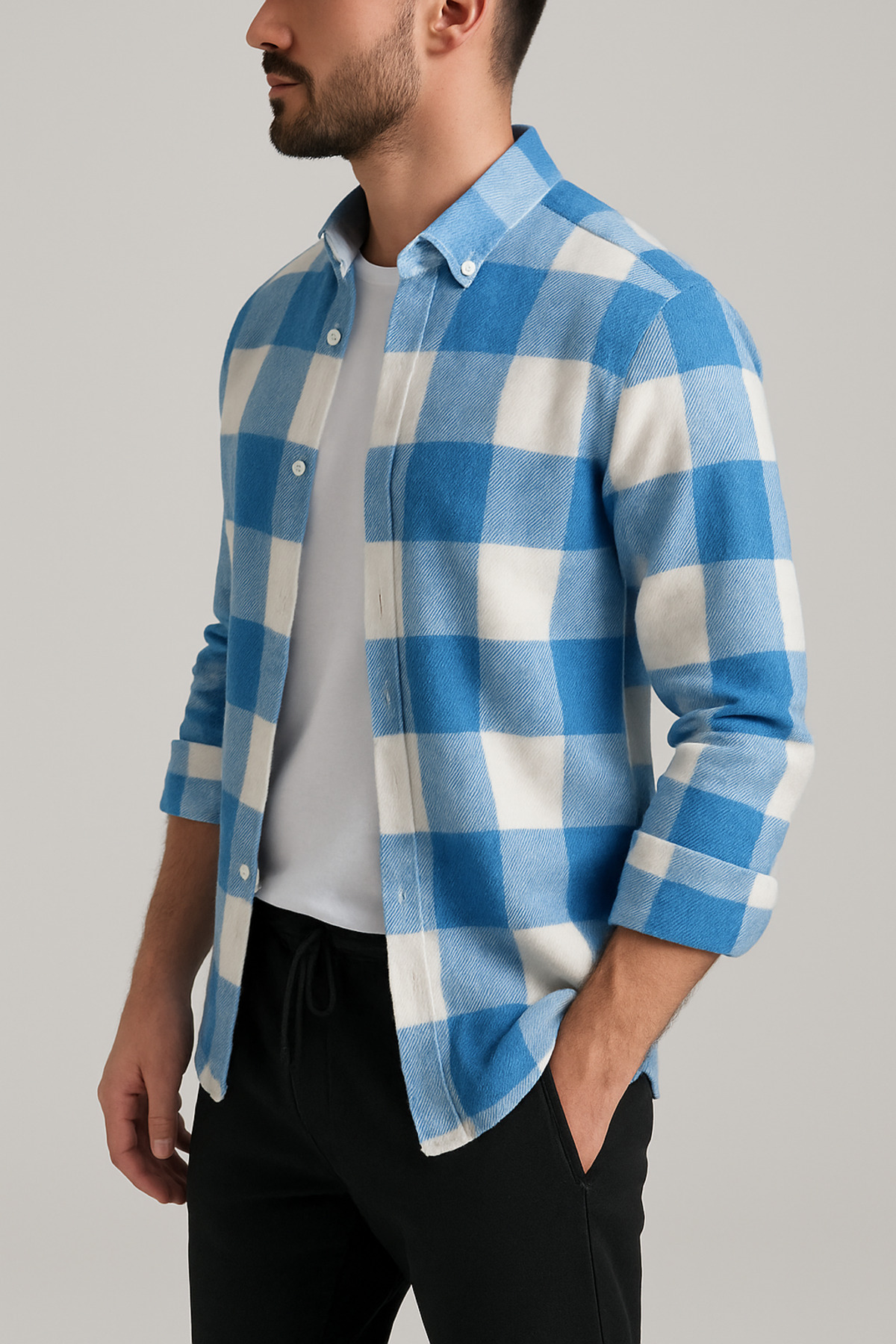 Checkered woodcutter shirt for men in blue and white – comfortable Fit, new winter fashion trend