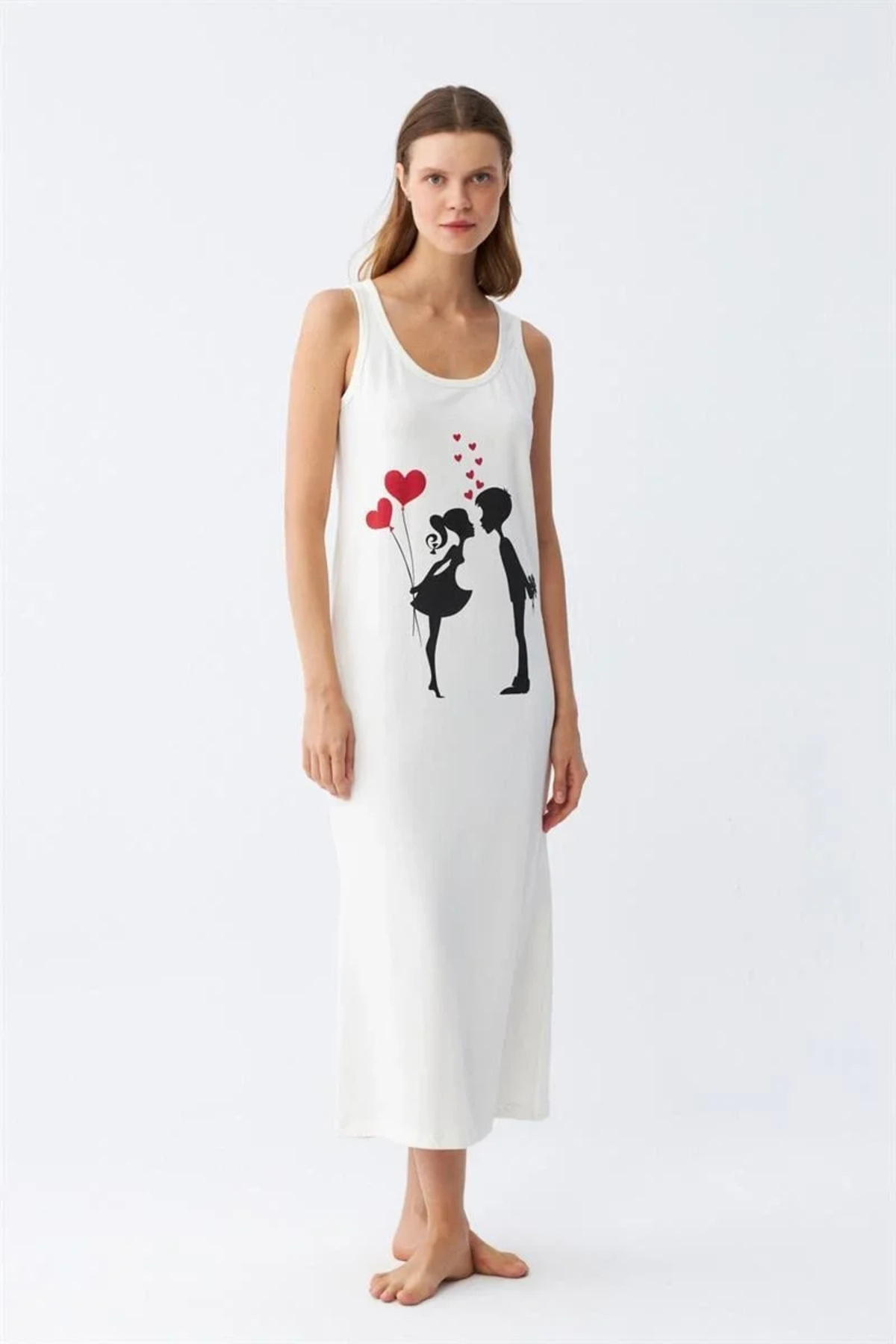 Beruflic Kadın Kalın Askılı Penye Uzun Ekru Gecelik