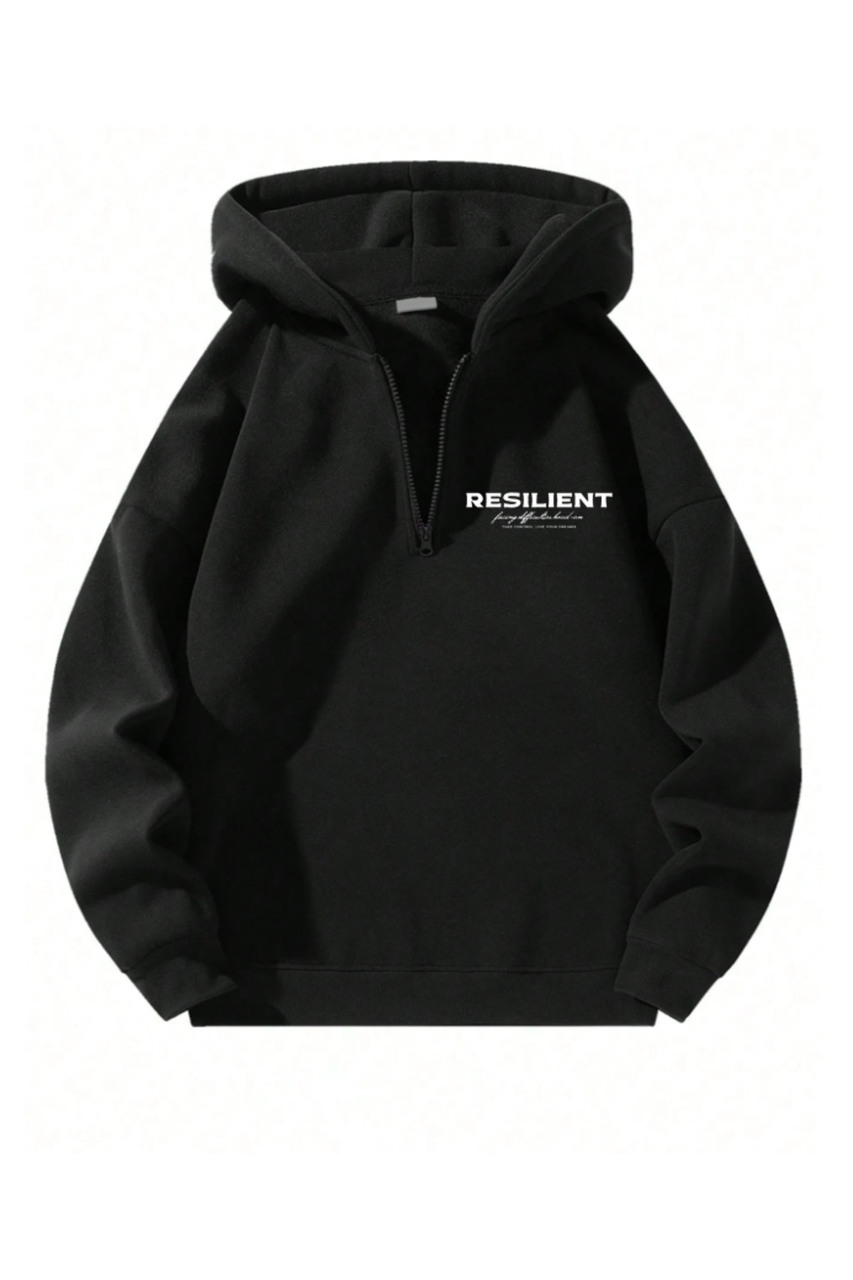 Unisex Erkek/Kadın YARIM KAPÜŞONLU RESILIENT Renkli Özel Pamuklu Oversize Sweatshirt — مشکی RESILIENT-REVASSER-