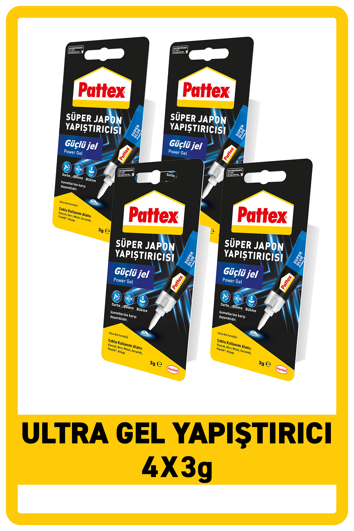Pattex Ultra Gel Süper Japon Yapıştırıcısı 3g, 4'lü Paket