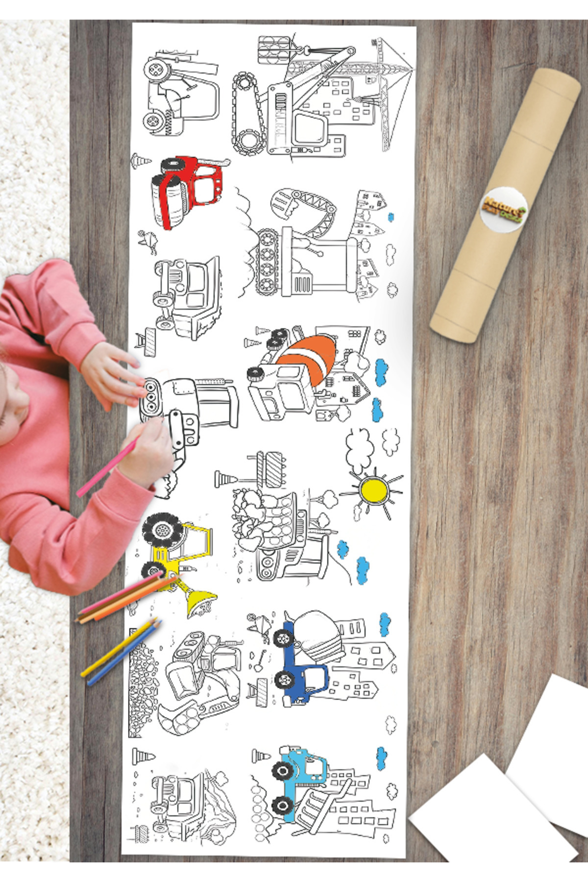 Natureplaydesign Dev Boyama Etkinlik Kağıdı İş Makinaları Konsepti Anaokulu Kreşler Etkinlikler