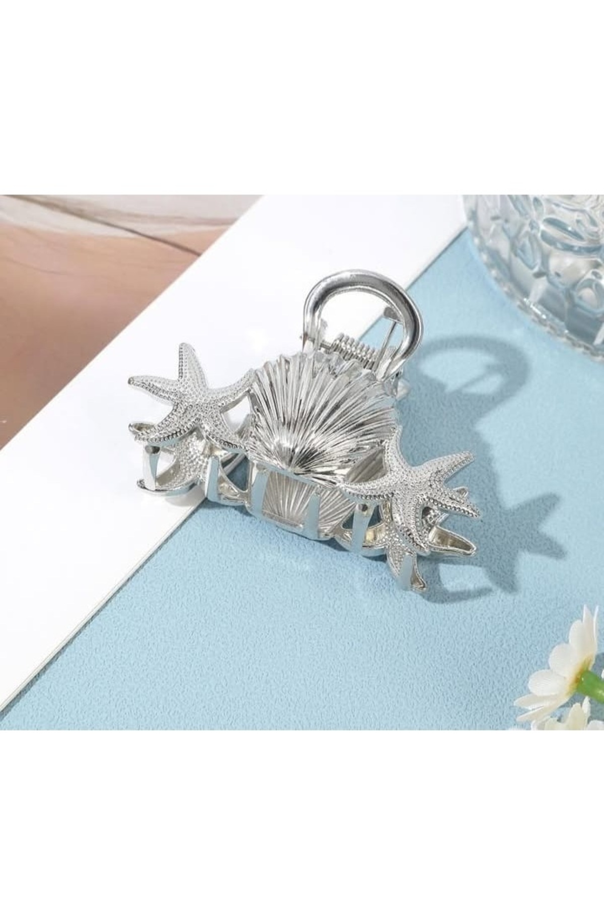 Oyster & Starfish Silver Metal Latch Buckle. Size 6.5cm - 4cm