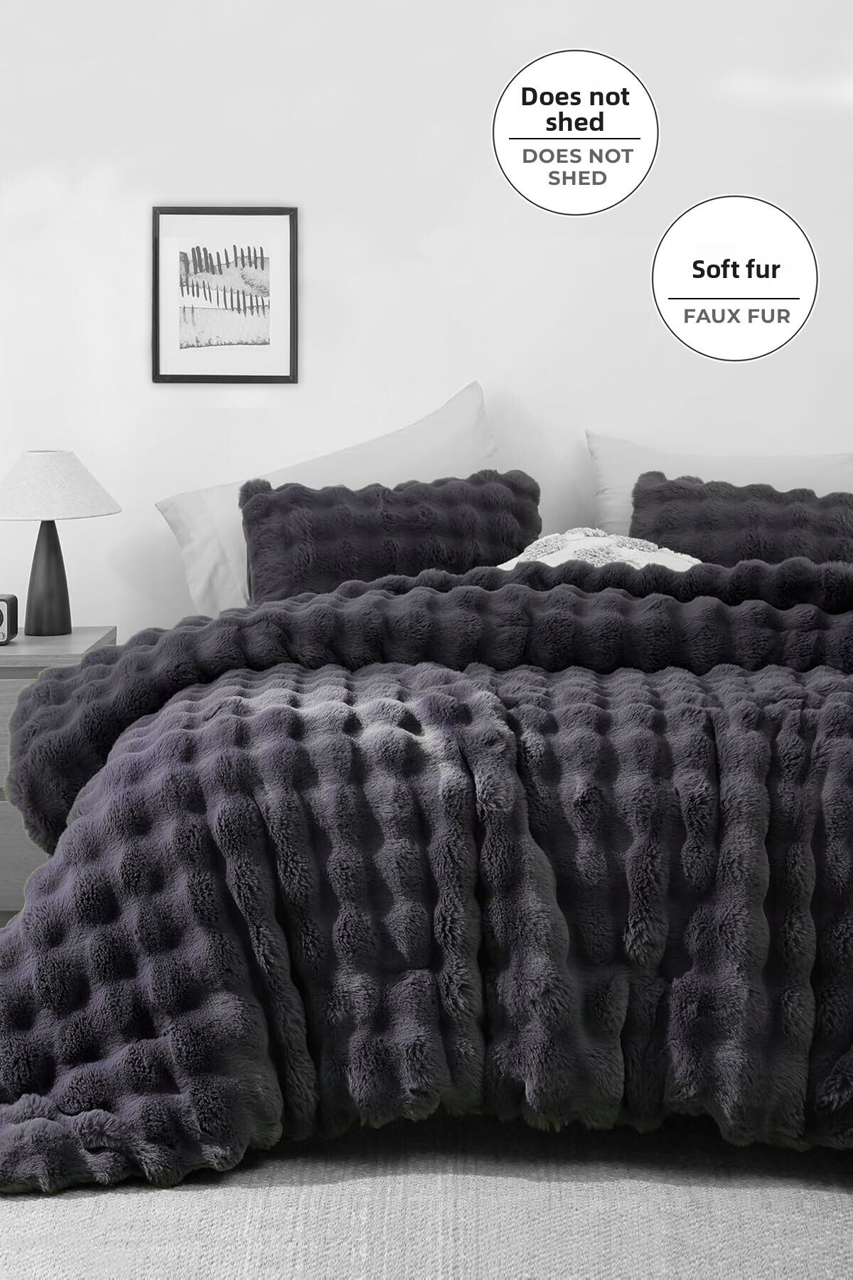 Evlen Re Evlen Home Collection طقم غطاء سرير من الفرو، لحاف ناعم مملوء بالقطيفة ...