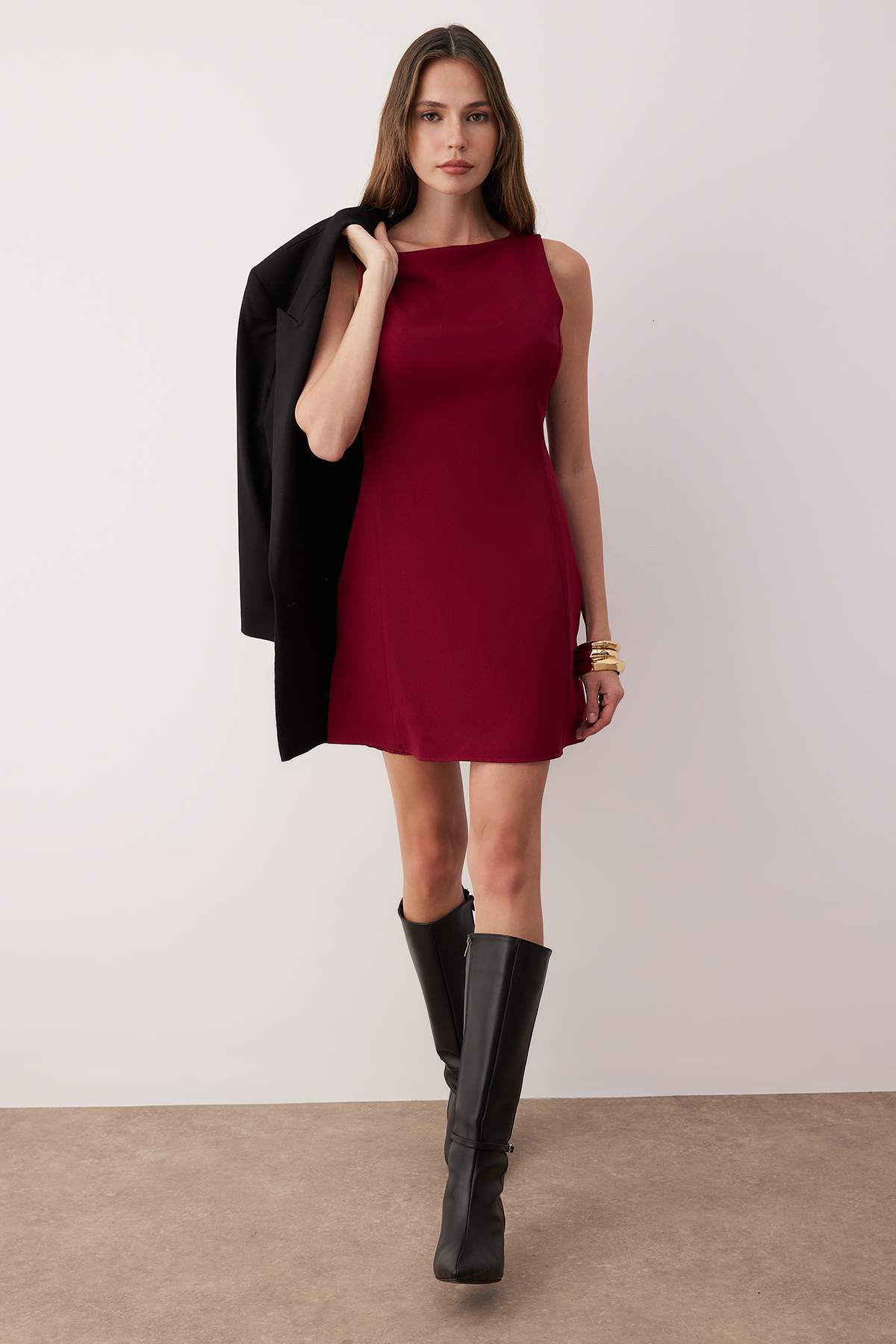 Trendyolmilla  Bordo A-Kesim Mini Dokuma Elbise TWOAW25EL00192