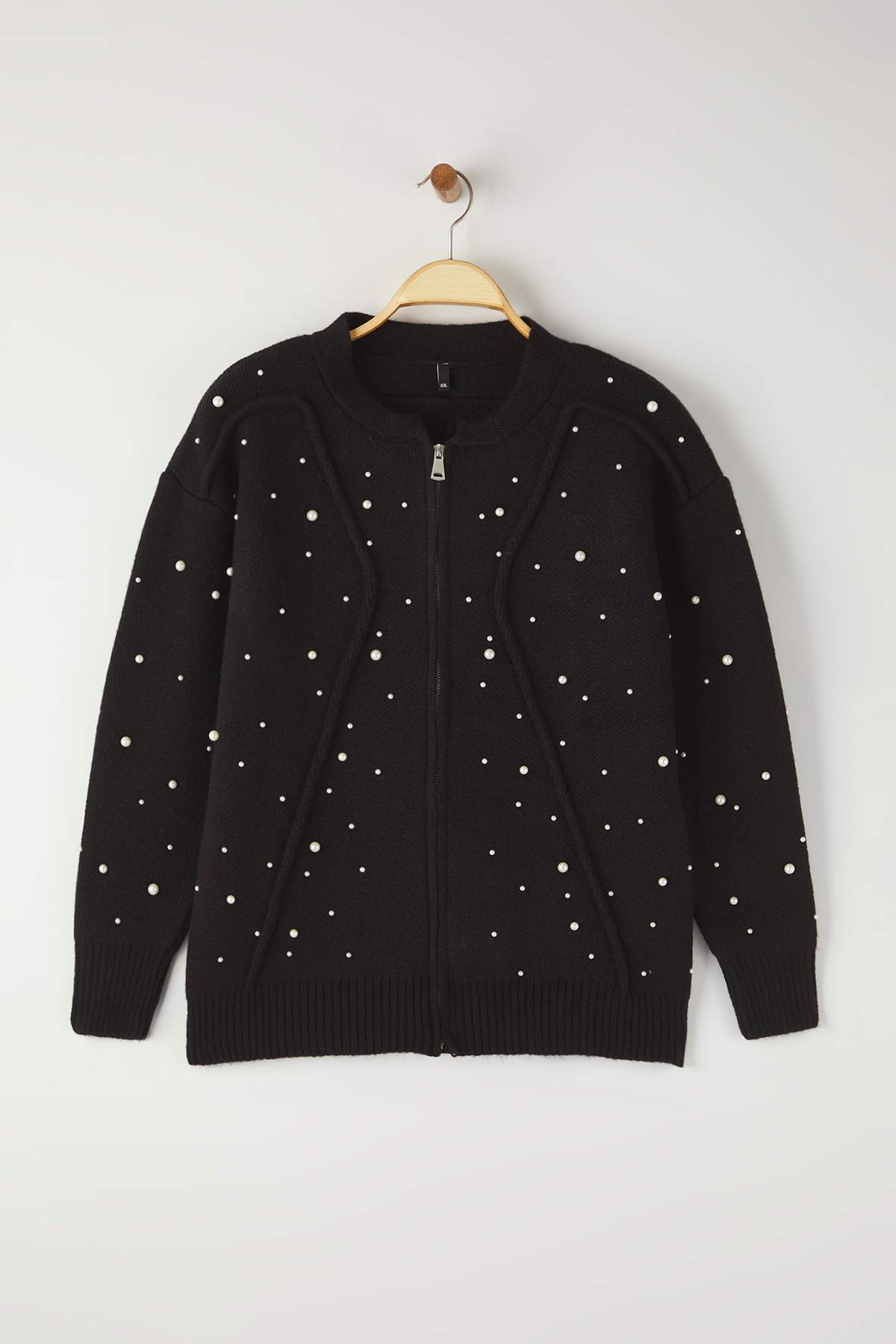 Trendyolmilla  Siyah İncili Ceket Görünümlü Triko Hırka TBBAW26AV00026 - Görsel 5