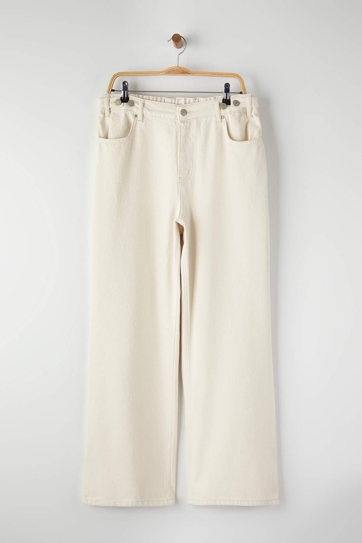 Trendyolmilla  Ekru Beli Lastikli ve Ayarlanabilir Wide Leg Geniş Paça Büyük Beden Pantolon TBBAW26AR00018 - Görsel 5