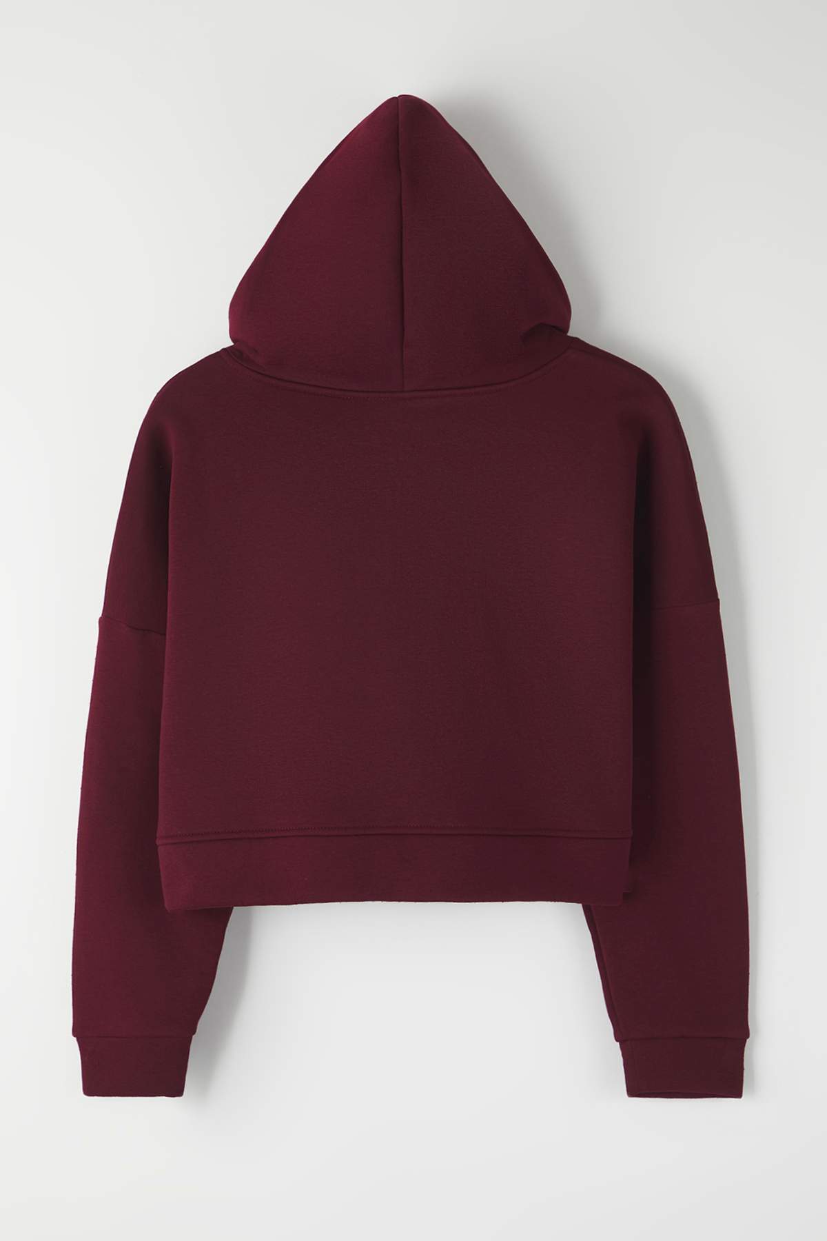 Trendyolmilla  Bordo Fermuarlı Kapüşonlu Rahat Kesim Crop Kalın İçi Polarlı Örme Sweatshirt TWOAW20SW0660 - Görsel 6